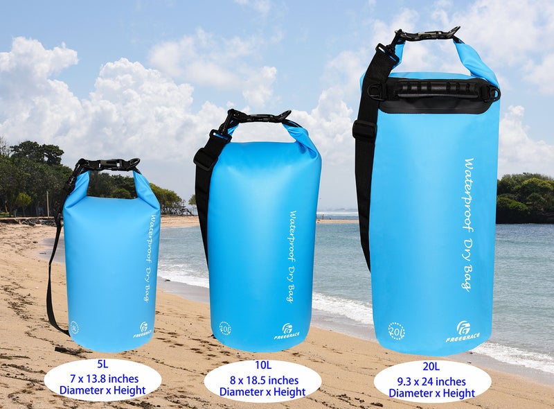 Freegrace Waterproof Dry Bags Set of 3 Dry Bag with 2 Zip Lock Seals & Detachable Shoulder Strap, Waist Pouch & Phone Case - Can Be Submerged Into Water - for Swimming (Sky Blue, 10L) - Image 2
